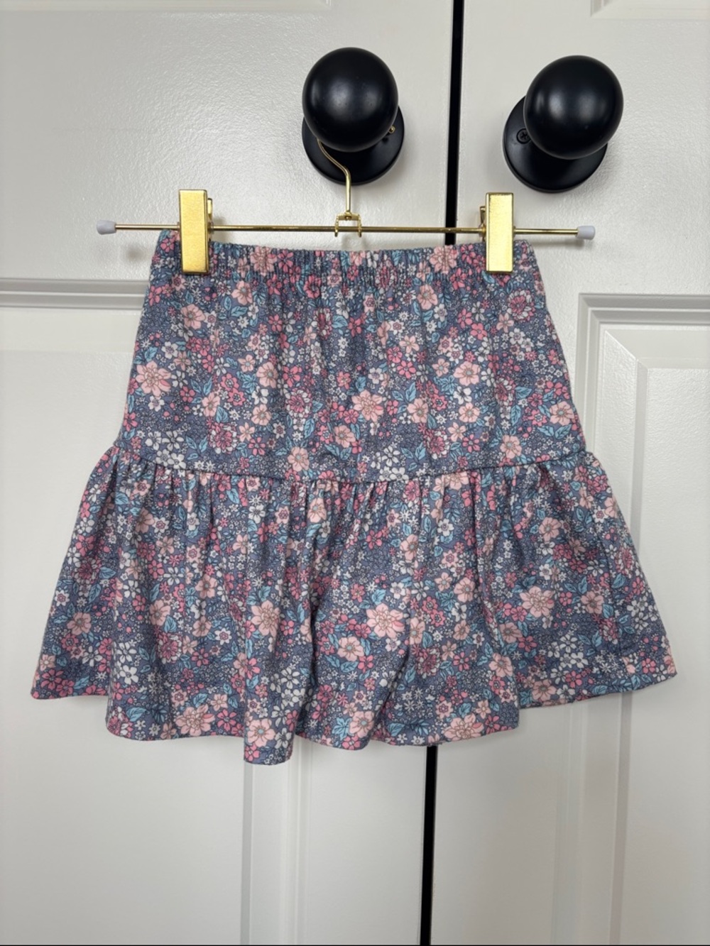 Girls Floral Tiered Skirt - Pink & Blue